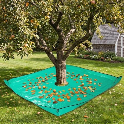Landscape Pruning Tarp – 39.37" Square Waterproof Tree Trimming Mat with Center Hole & Corner Buckles, PE Bush Shrub Clippings Catcher for Yard Garden Leaf Collection