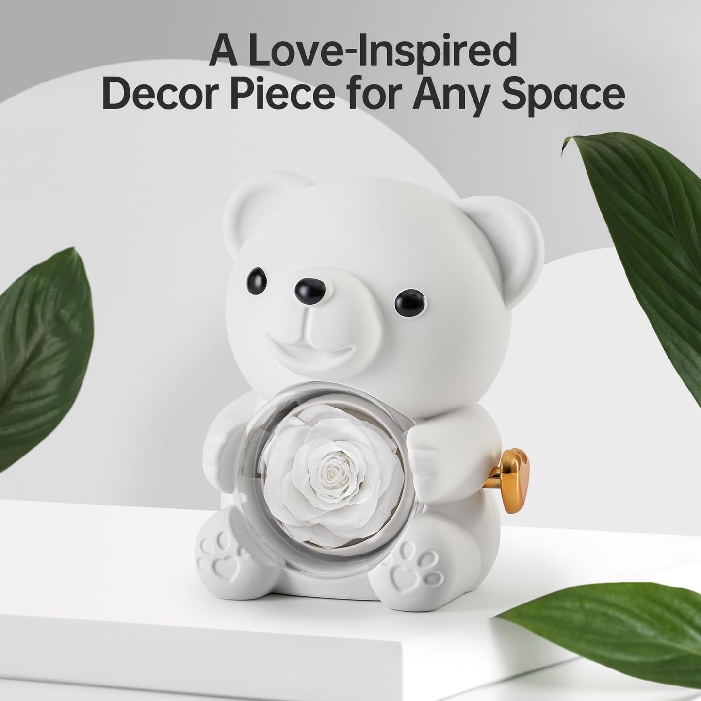 Cute Teddy Bear with Preserved Rose - A Real Rose Flower in Bear with Elegant Gift Box - Romantic Gift for Her in Mother's Day, Weddings, Anniversaries, and Bridal Showers (White)