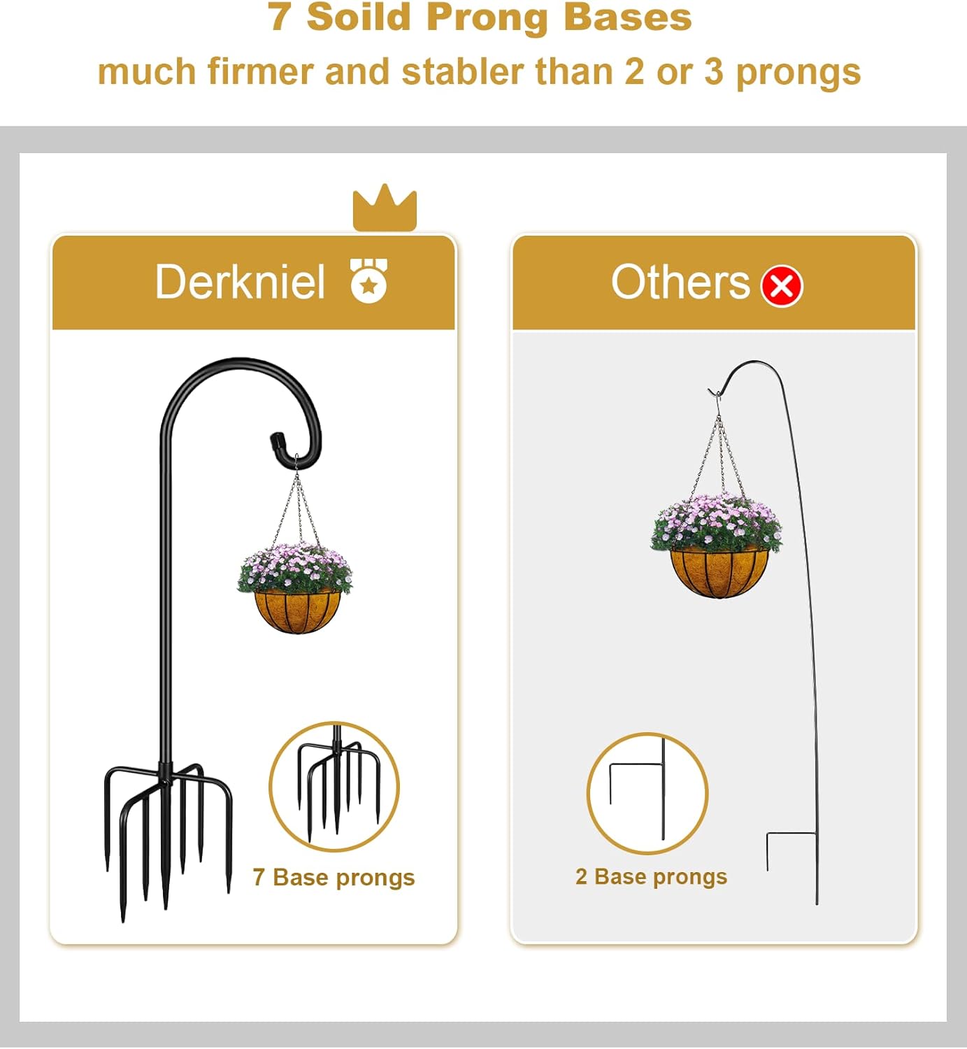 Shepherd Hook 60 Inch Tall Heavy-Duty Metal Garden Hanging Pole Stake for Bird Feeder Pole Plant Baskets, Black (2 Pack)