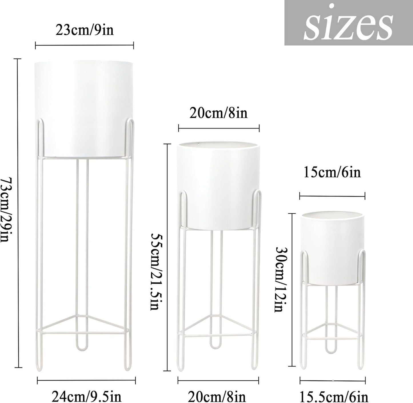 TRIROCKS Set of 3 Planters with Stand Indoor Otdoor Tall Planters for Indoor Plants 29 &22 &12" Morden Planters Flower Pots for Living Room Corner Kitchen Office Garden Balcony Patio Decor(White)