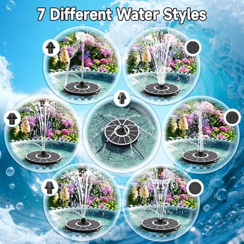 Yzert Solar Fountain, 3-Level Adjustable Water Height, 3.5W Glass Powerful Outdoor Fountain Pump with Rotating Rods & 7 Nozzles for Bird Bath, Garden, Pond, Patio, Flower Pot (2026 Model)