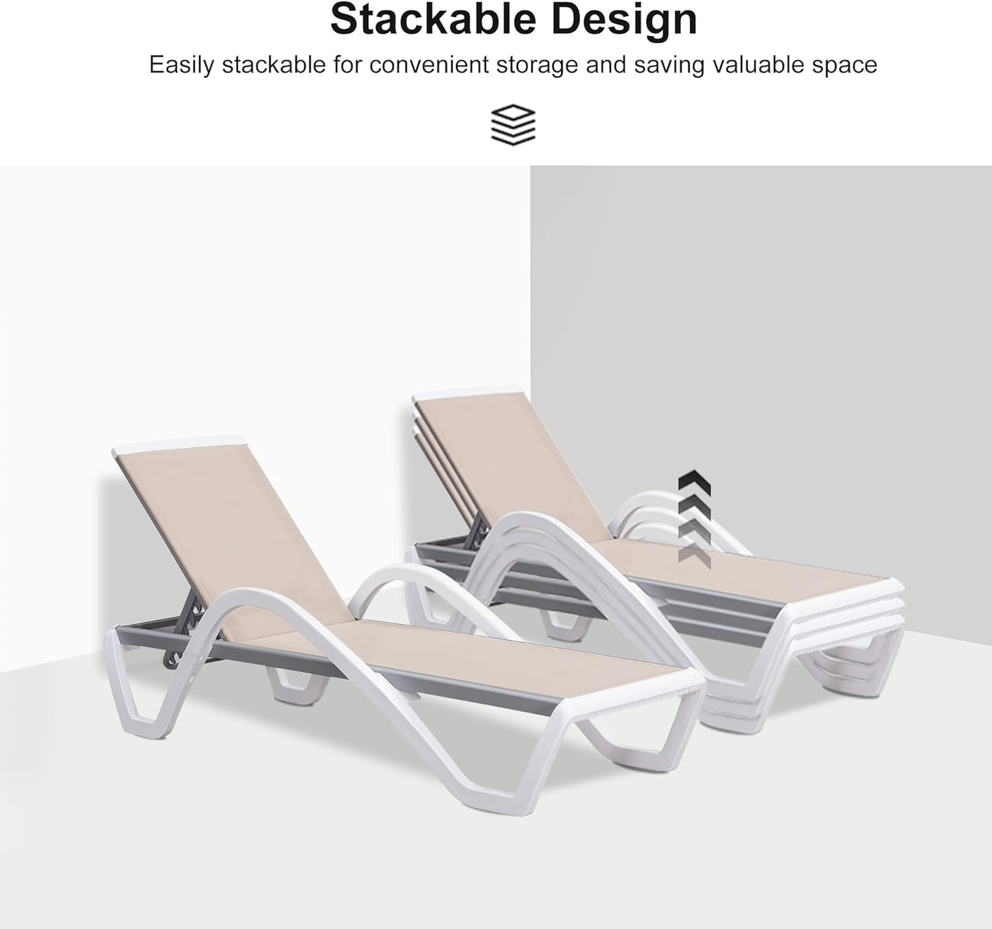 PURPLE LEAF Patio Chaise Lounge Chair Set Outside Aluminum Plastic Stackable Tanning Chairs with Armrests and Side Table for Pool Sunbathing Beach Deck Outdoor Lounger, Beige