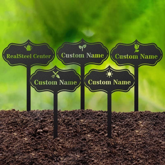 RealSteel – Customizable Seed & Plant Markers - Outdoor Herb Garden Stakes - Elegant Fruit/Vegetable Labels - Steel Plant Tags for Pots - Classy Design for Farmhouse/Greenhouse – Sun Icon