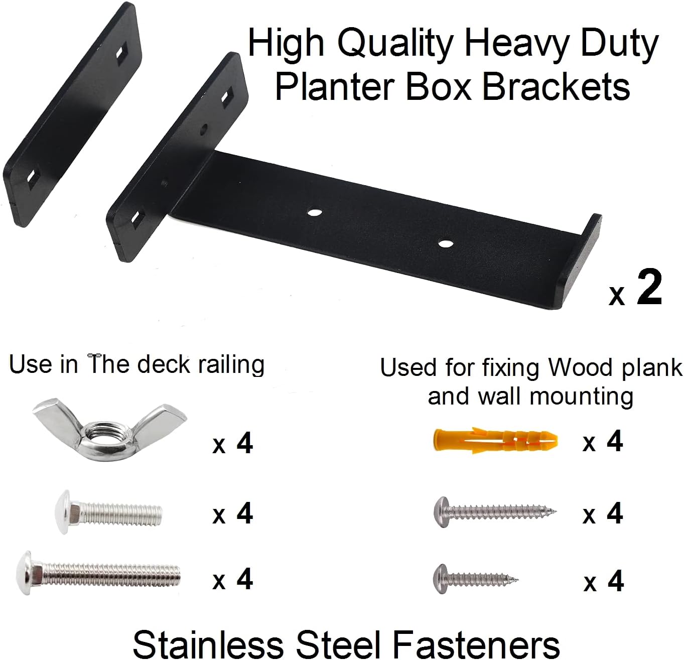 ZenSen Deck Railing Planter Box Brackets, Deck and Fence Rail Universal Planter Box Outdoor Hanging Brackets, Window Box Brackets, Fence Flower Box Brackets, Heavy Duty Iron (6Inch), Black, YS21TL-6in