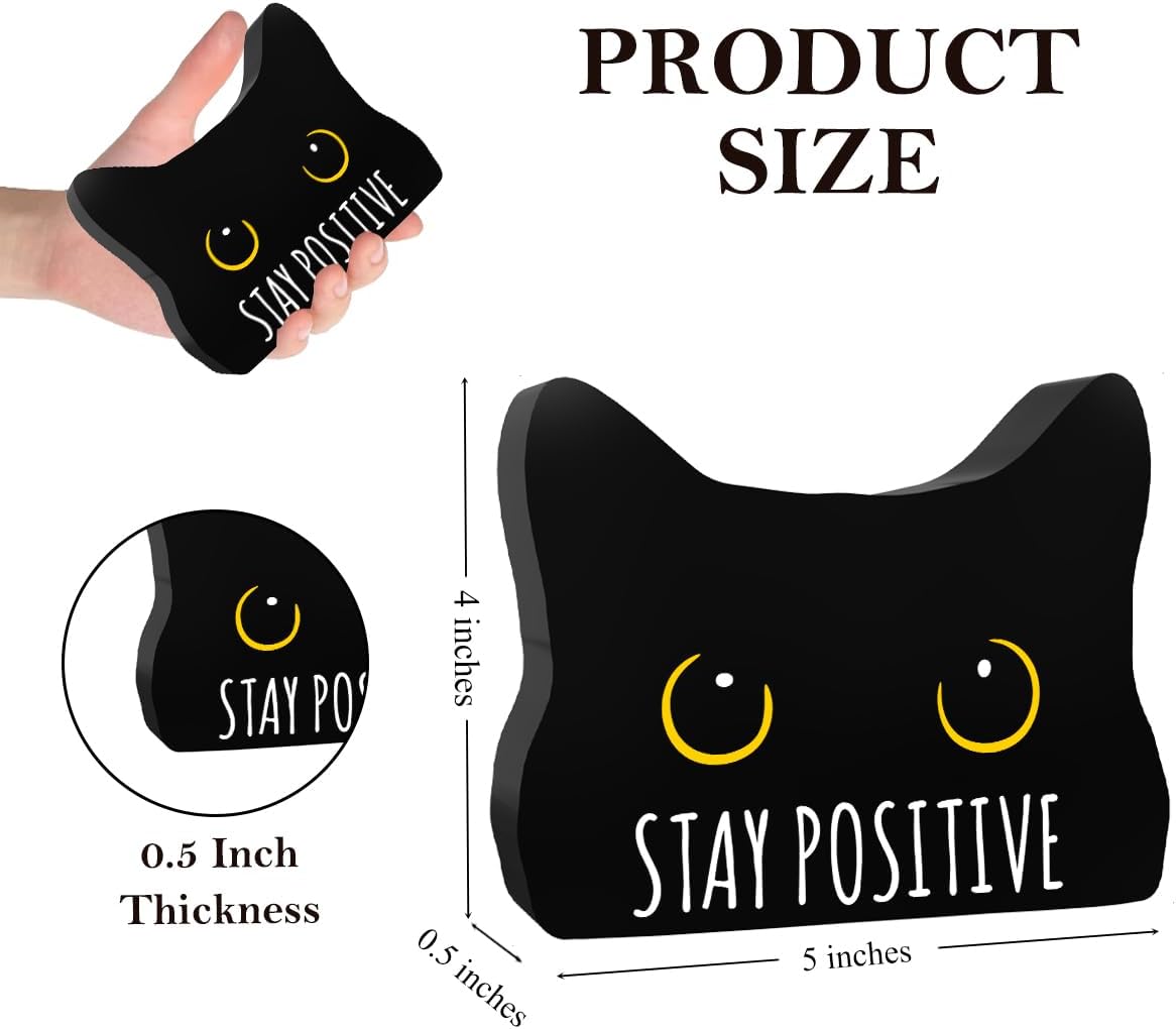 Stay Positive Funny Bathroom Acrylic Decor Sign Black Cat Decor Cat Decor for Home Bathroom Cat Lover Gifts For Women Men