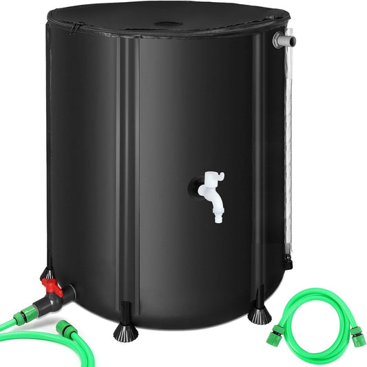 53 Gallon Collapsible Rain Barrel for Garden/Outside/Lawn, Portable Rainwater Collection System, Rain Barrel to Collect Rainwater from Gutter, Water Storage Tank with Two Spigots & Overflow Kit, Black