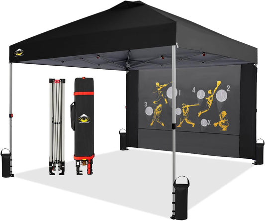 CROWN SHADES 10x10 Pop Up Canopy Tent with Game Netting - Beach Tent with One Push Setup - Outdoor Sun Shade for Events, Parties, Camping with STO-N-Go Cover Bag, Silver Coated Top, Black