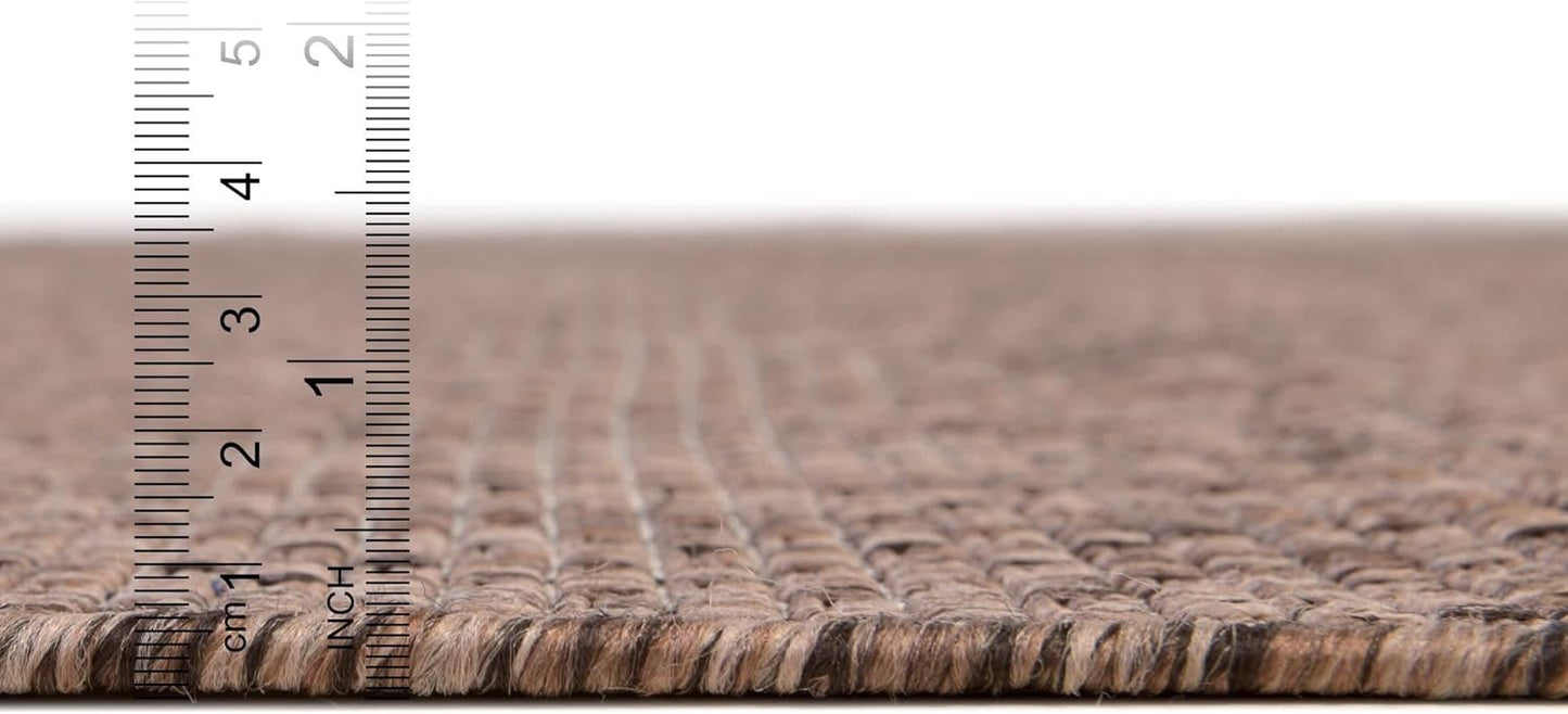 Unique Loom Collection Casual Transitional Solid Heathered Indoor/Outdoor Flatweave Area Rug (6' 1" x 9' Rectangle, Light Brown/Ivory)