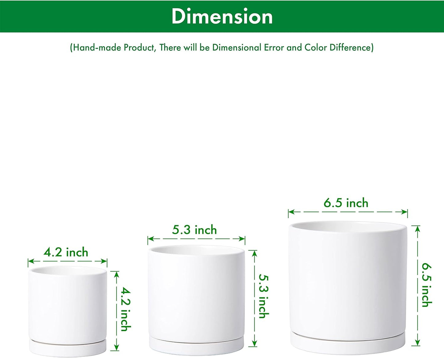 D'vine Dev White Terracotta Pots for Plants, 4.2 Inch 5.3 Inch 6.5 Inch, Succulent Planter Pot with Drainage and Saucer, 40-T-A-1