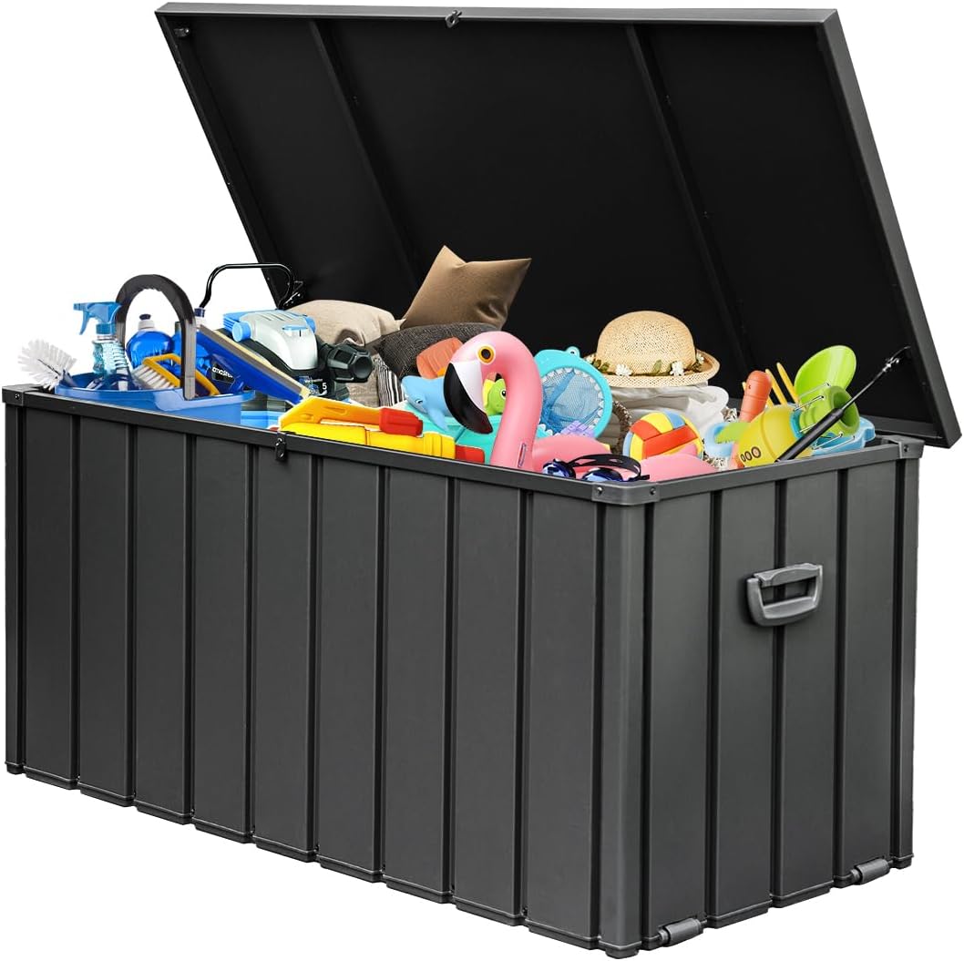 Domi 160-Gallon Outdoor Storage Box – Waterproof, Lockable Storage Cabinet for Patio Furniture, Garden Tools & Pool Supplies – Large Metal Storage for Cushions, Toys & More