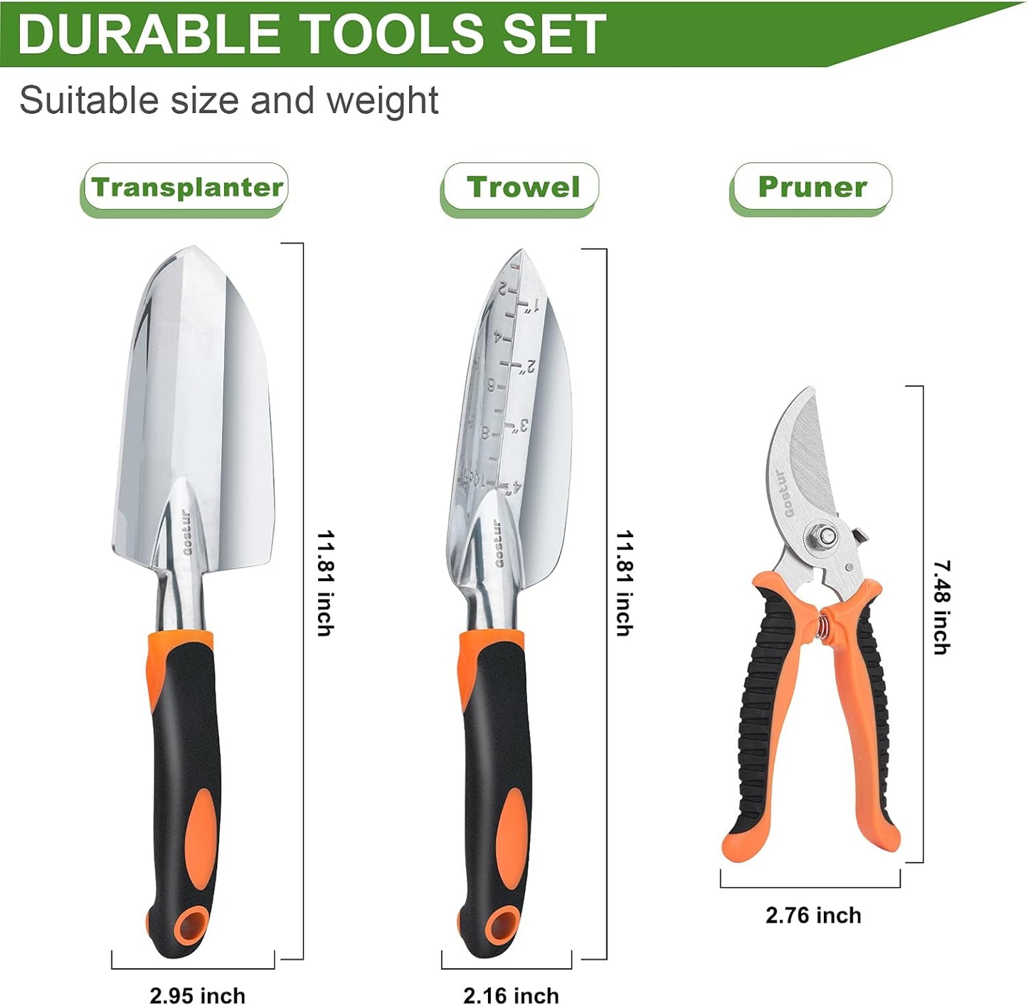 Garden Tool Set, 3PCS Sturdy Gardening Hand Tools Kit - Trowel/Shovel, Transplanter, Sharp Bypass Pruning Shears/Scissors/Clippers - Comfortable Handle - Ideal Gifts for Men & Women