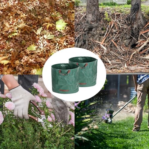 2-Pack 132 Gallon Reusable Yard Waste Bags, Heavy Duty Collapsible Garden Leaf Bags with Plastic Ring, Stand-Up Yard Waste Bin for Collecting Leaves, Lawn Grass
