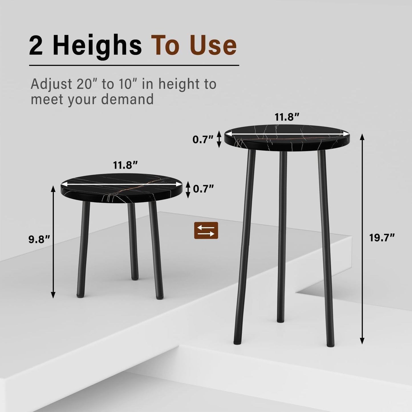 Plant Stand Indoor 2 Pack: Tall Plant Stand 20 Inch Convertible Multi-purpose Flowers Holder - Small Round Side End Table Mid Century Modern Decor - Plant Table for Home Decor