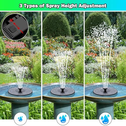 SZMP 3.5W Glass Solar Fountain with Swivel-Out Fixed Rods, Solar Bird Bath Fountains with LED Lights and 2000mAh Battery, 7 Nozzles, Outdoor Solar Water Fountain Pump for Garden, Pool, Pond (Black)