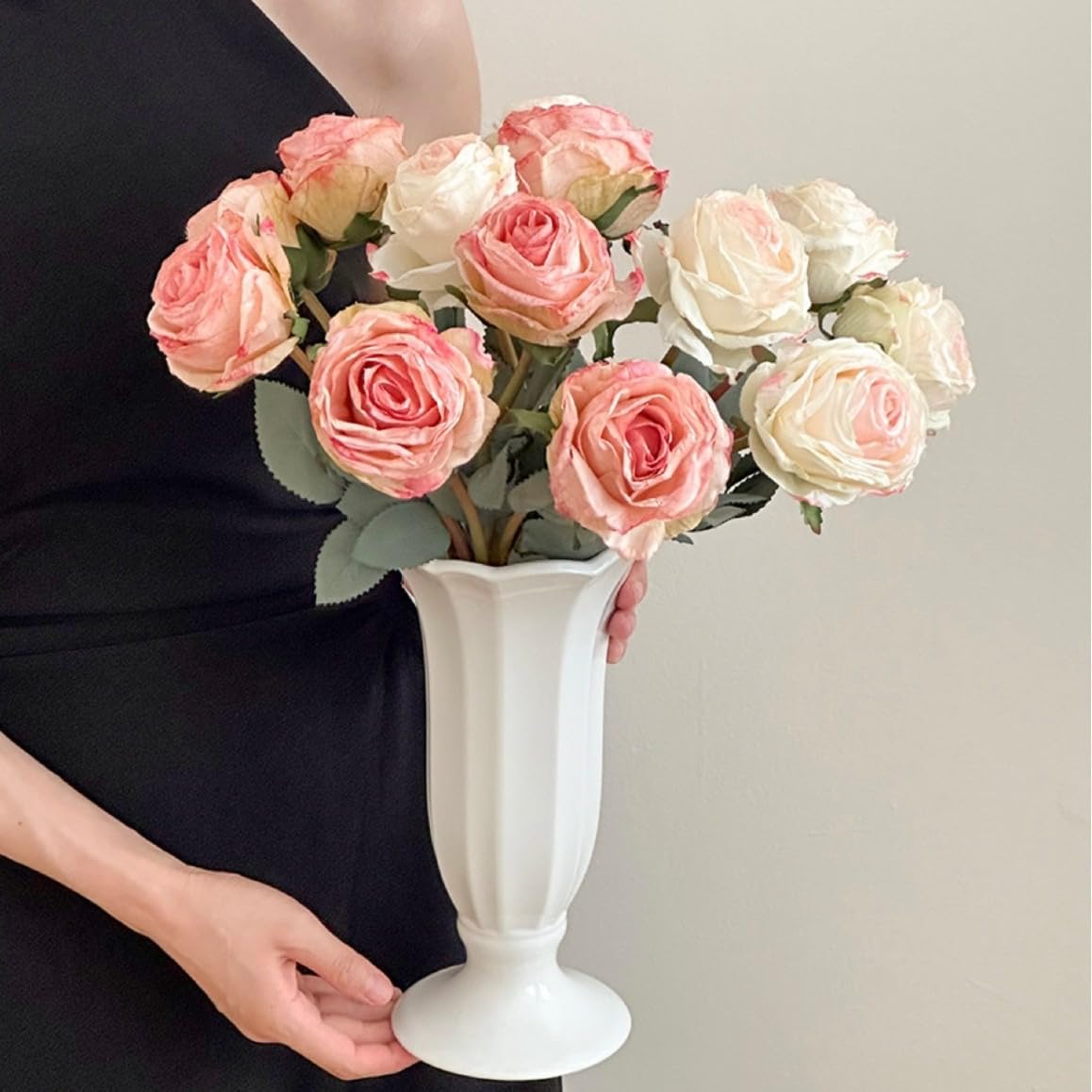 Kimura's Cabin 12pcs Pink Lifelike Artificial Roses Flowers with Stem Faux Silk Rose Bouquet Dried Roses Fake Flowers for Valentines Day Home Centerpiece Wedding Party DIY Decoration (Light Pink)