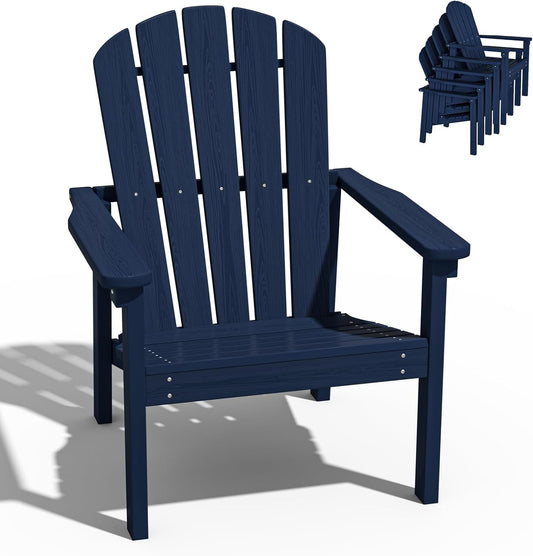 Stackable Adirondack Chair, HDPE Outdoor Patio Chair - Durable and Space Saving, Suitable for Porches, Lawns or Garden, Navy