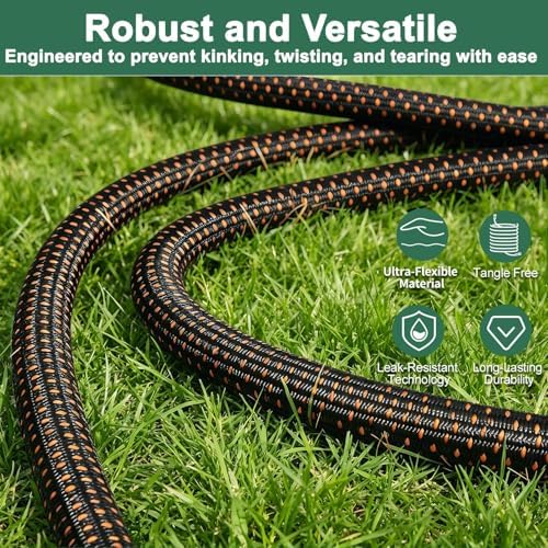 100FT Flexible Garden Hose & 10Modes Nozzle,Lightweight Water Hose,Kink-Free,All-Weather 3/4 in. Hose for RV,Boat,Car Wash,Garden,Yard,Camper,Outdoor (100Ft,Orange-Black)