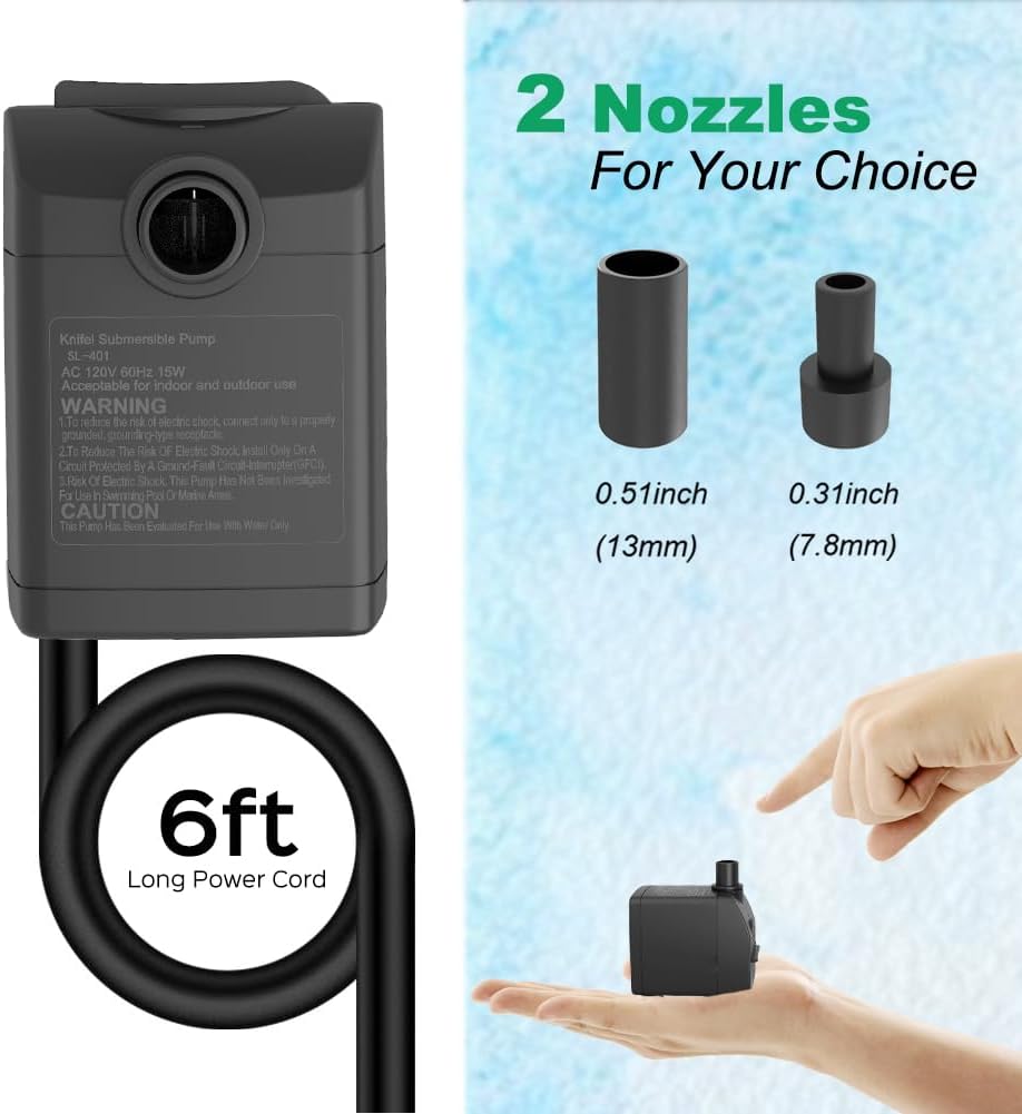 Submersible Pump 200GPH Ultra Quiet with Over Heating Protection 5.2ft High Lift for Fountains, Hydroponics, Ponds, Aquariums & More…