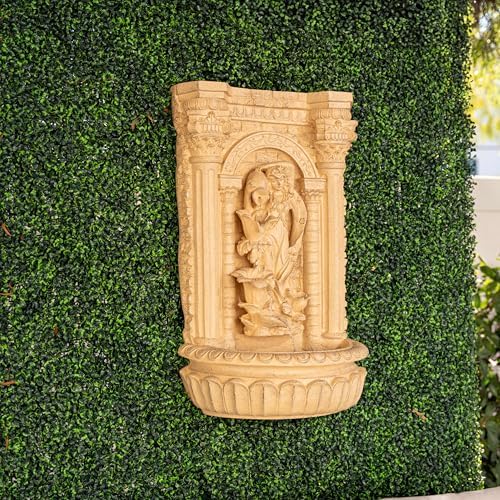 XBrand 30.3" Tall Solar Powered Outdoor Wall Fountain with Maiden Holding Pot – Classic Waterfall Design, Weather-Resistant Polyresin, Brown for Garden & Backyard Décor