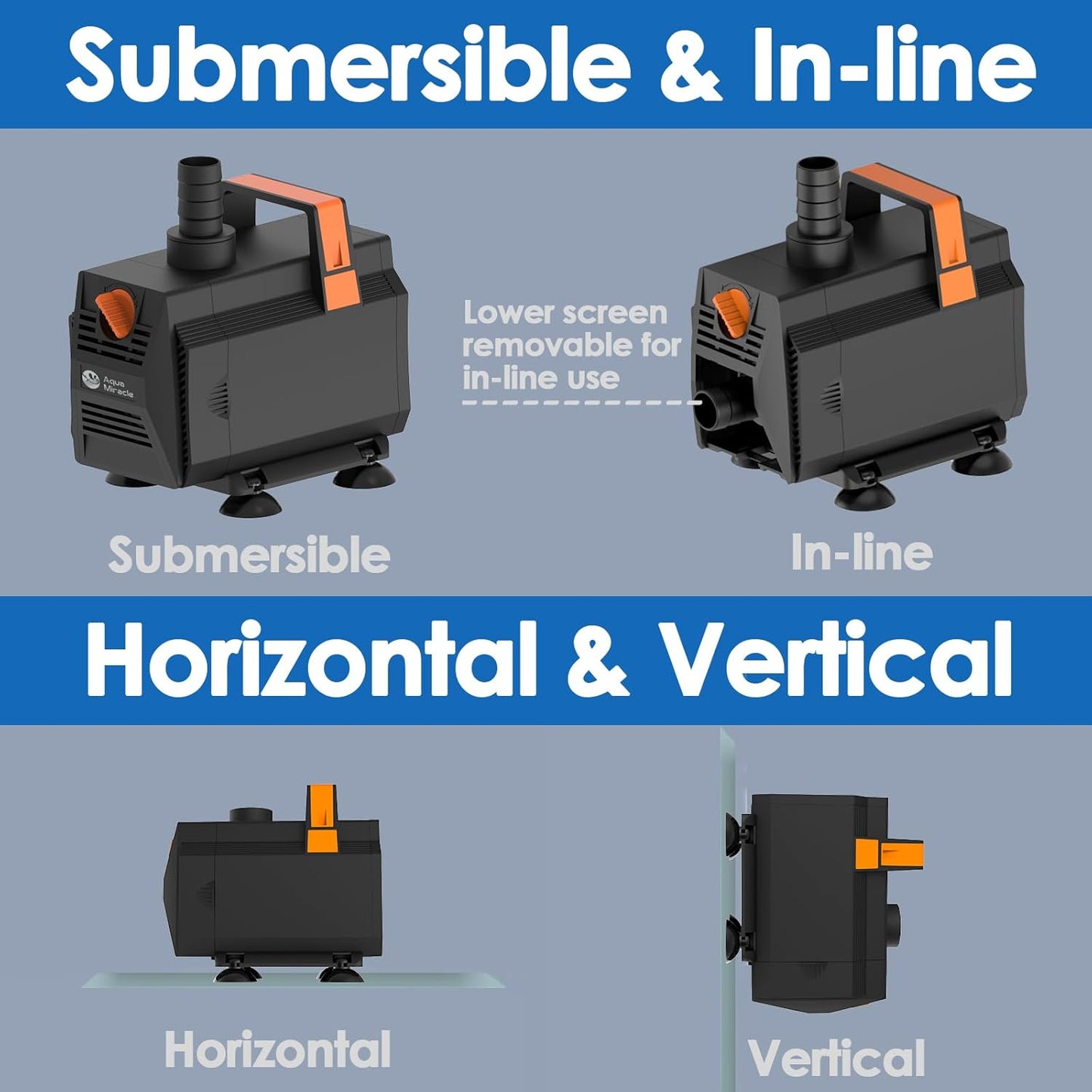 AquaMiracle 600GPH Submersible Water Pump Pond Pump(2270L/H, 35W), Water Fountain Pump Aquarium Water Pump with Flow Control for Fish Tank, Waterfall, Statuary, Filtration, Water feature, Hydroponics