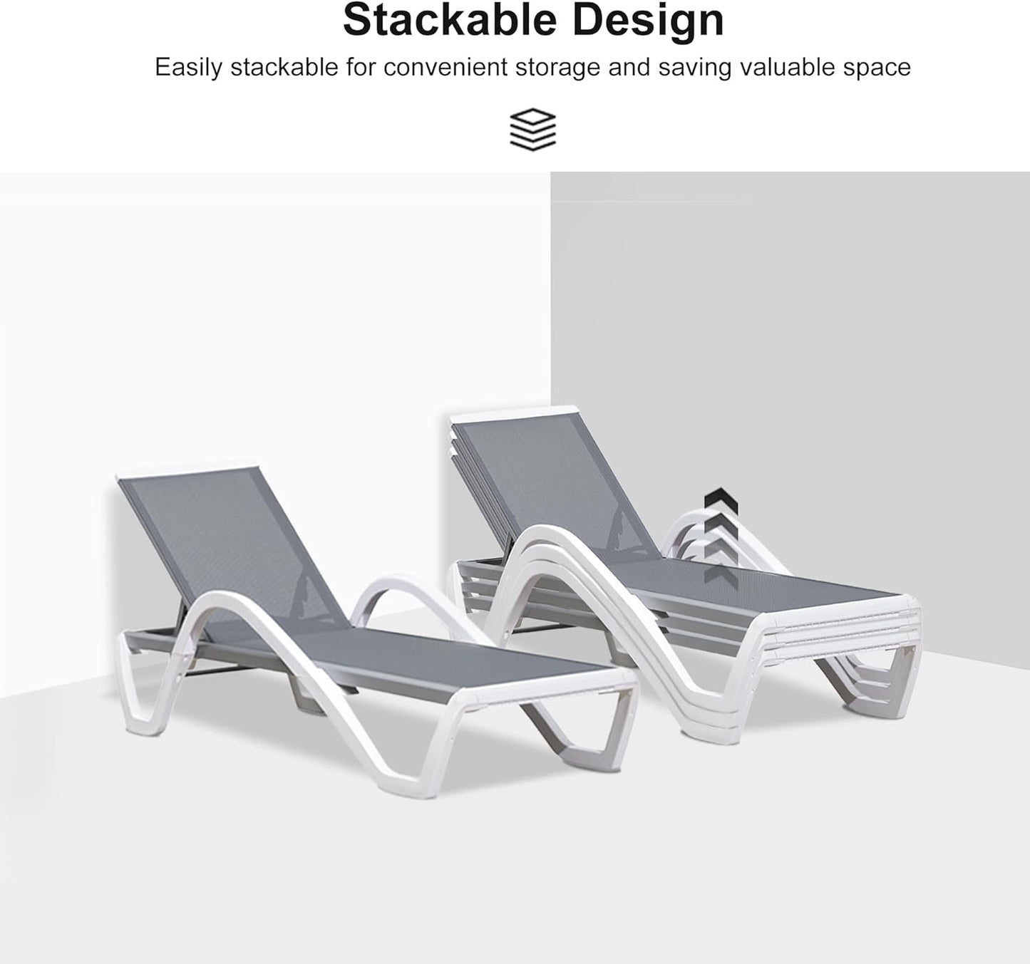 PURPLE LEAF Patio Chaise Lounge Chair Outdoor Plastic Textilene Sun Bathing Recliner Tanning Pool Lounger with 6 Adjustable Position for Outside Beach in-Pool Lawn Poolside, Gray