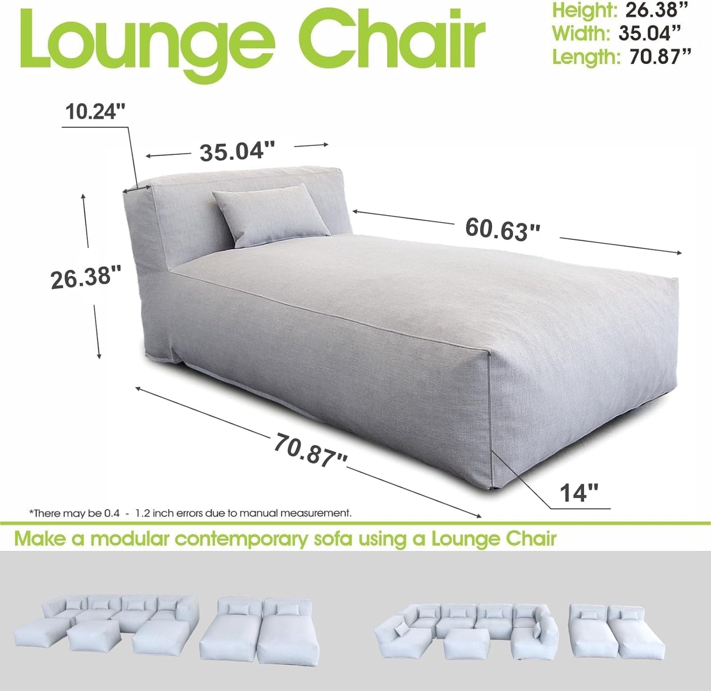 Outdoor Bean Bag Lounger Chair, Big Comfy Outdoor Daybed for Sunbathing and Tanning - Water-Resistant Patio Chaise and Pool Sun Lounger Furniture for Beach Deck (Light Grey)