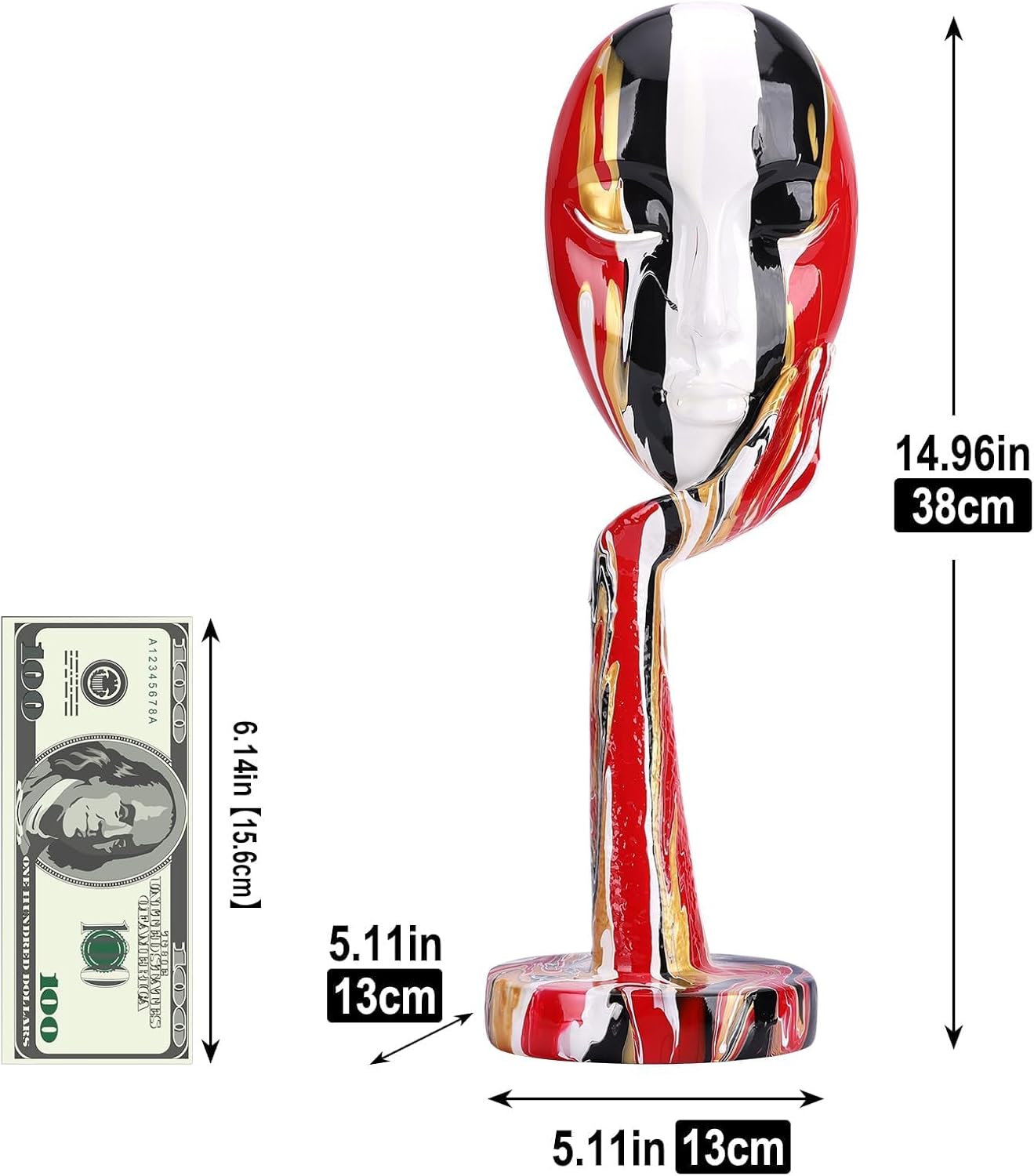 suruim Simple Creative Colorful Female Face Art Statue Thinker Sculpture Abstract Character Crafts Ornament Home Office Bedroom Living Room Study Decoration (Large-1 15.3in)