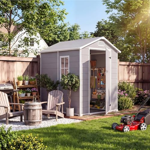Garvee Outdoor Storage Shed with Floor, Plastic Resin Garden Shed