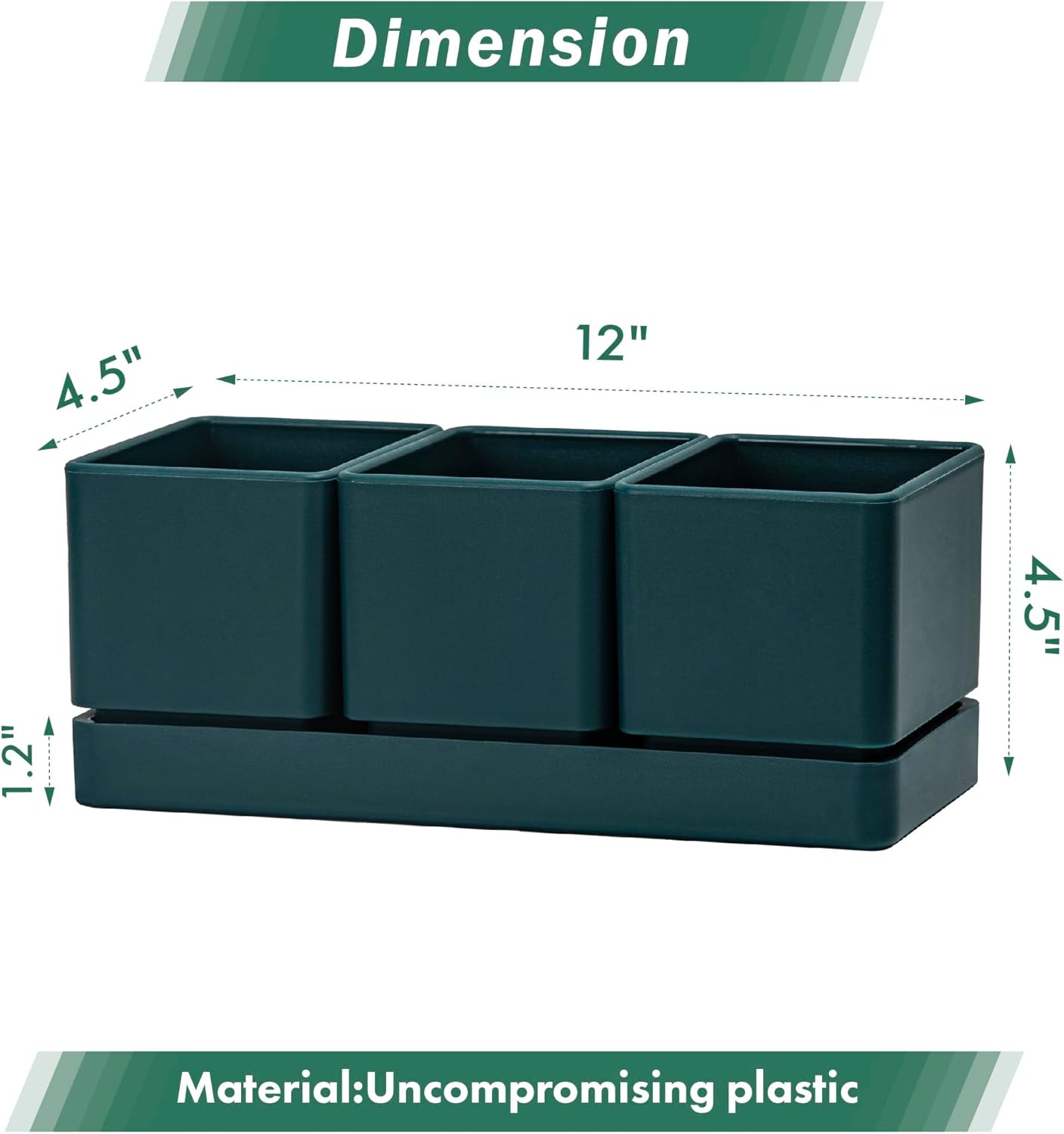 D'vine Dev Herb Garden Planter Set, Plastic Plant Pots with Drainage and Saucer, Indoor Succulent Cactus Vegetable Pot for Windowsill, Garden Balcony, Green, Set of 1, 76-V-C-1