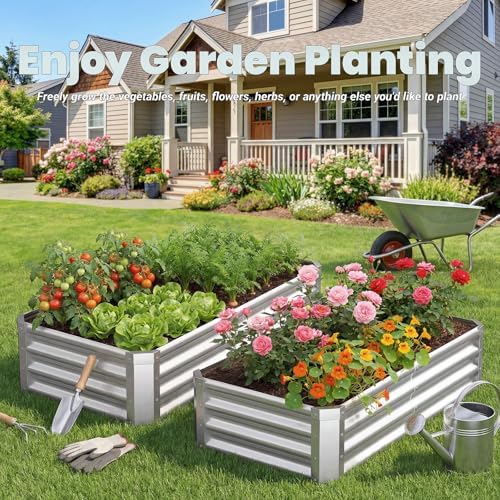 2Packs 4x2x1 FT Galvanized Raised Garden Beds Outdoor, Planter Raised Beds for Gardening, Vegetables, Flowers, Metal Garden Box, Deep Plant Flower pots Outdoor