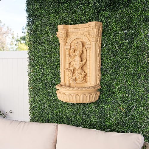 XBrand 30.3" Tall Solar Powered Outdoor Wall Fountain with Maiden Holding Pot – Classic Waterfall Design, Weather-Resistant Polyresin, Brown for Garden & Backyard Décor