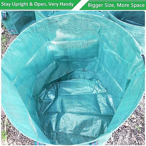 Standard 3-Pack 32 Gallon Lawn Garden Bags (D18,H30 inch) Yard Waste Bags with Gardening Gloves - Reusable Leaf Bags,Yard Debris,Trash Container,Plant Trimmings Bag,Grass Clippings,Weeds Bag 4 Handles