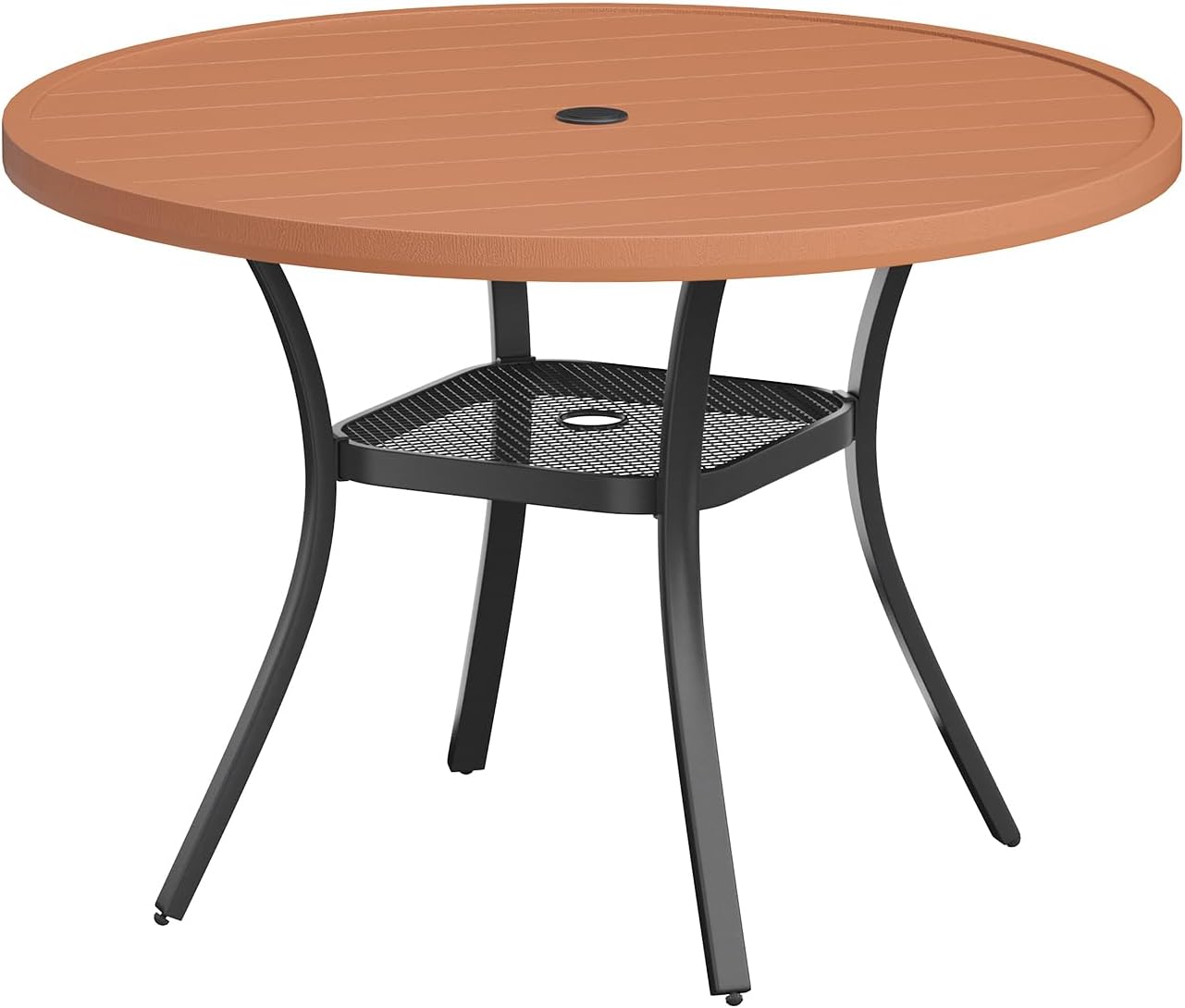 VICLLAX Round Patio Table with Adjustable Umbrella Hole for 4, All Weather Plastic Wood Grain Outdoor Dining Table for Lawn Garden, 41.7" Circle Outdoor Table, Walnut Tabletop