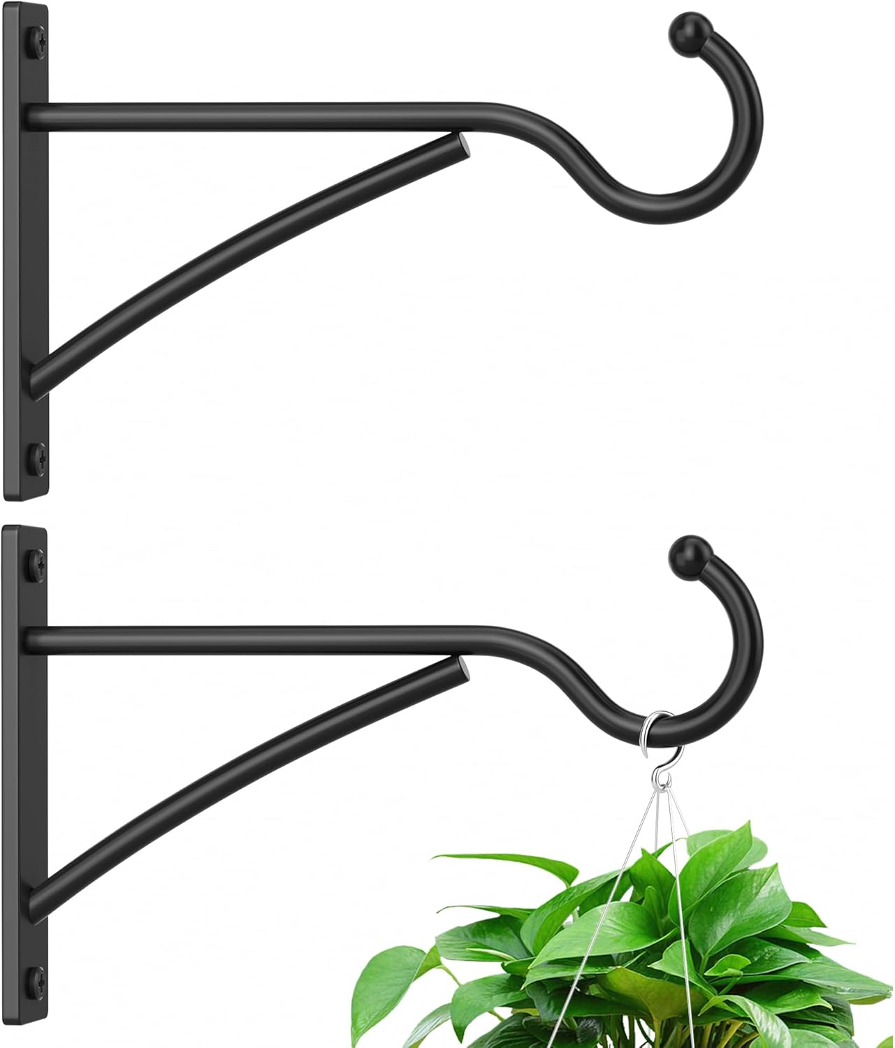 6 Inch 2 Pack Outdoor Plant Hanging Hooks for Wall:Metal Bracket for Hanging Baskets, Bird Feeders, Wind Chimes, Flower Baskets, Yoga Mat, Lanterns, Black