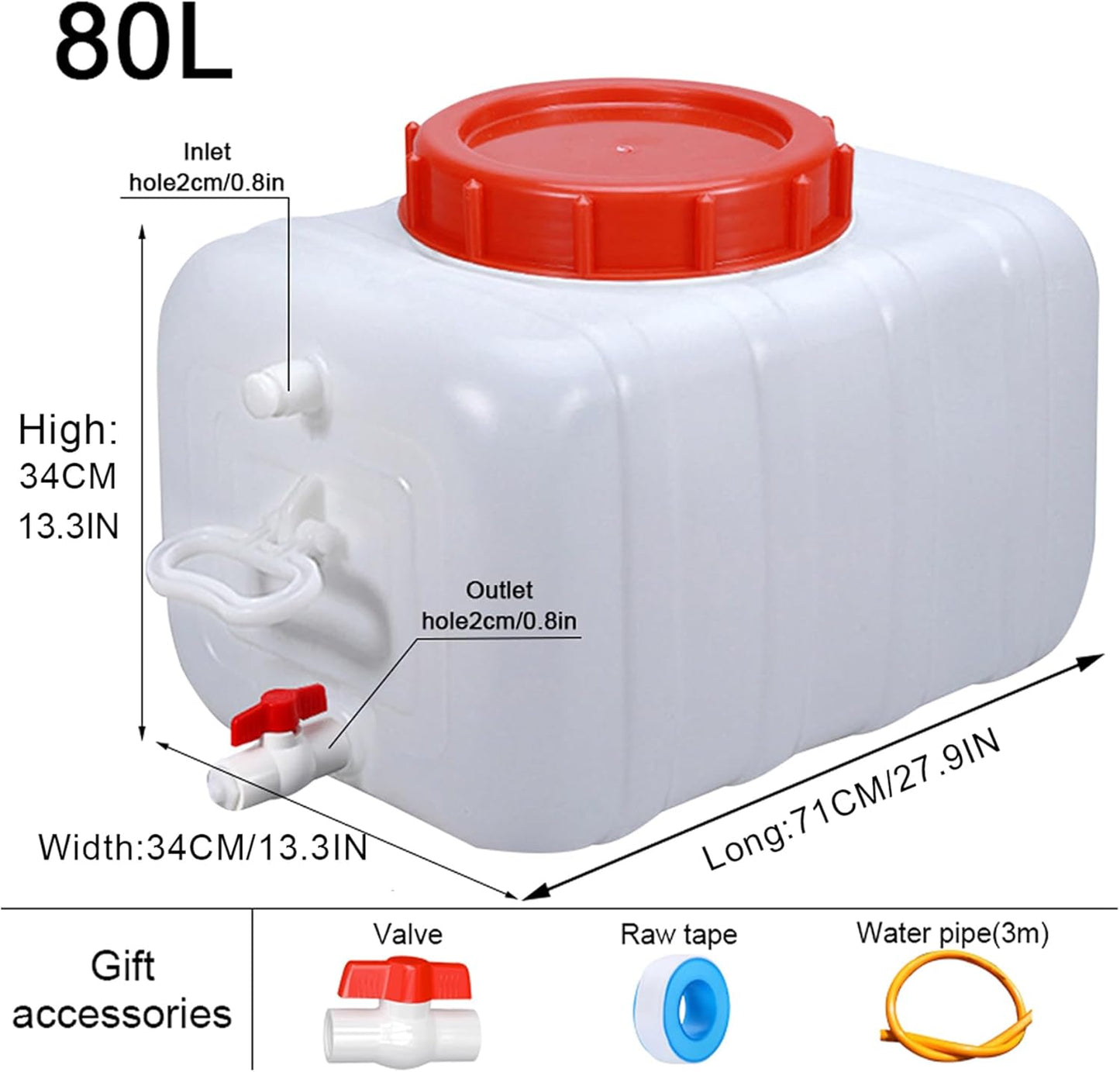 Water Storage Container with Spigot Hose, 52.8 Gallon Portable Water Tank Thick Water Dispenser Carrier Heavy Duty Water Bucket for Hiking Picnic Vehicle Outdoor Emergency(Size:80L/21.1Gal)