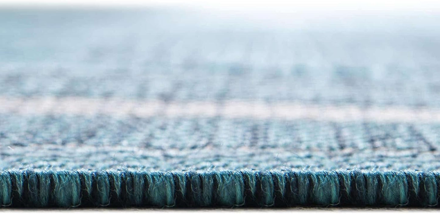 Unique Loom Outdoor Border Collection Area Rug - Soft Border (5' 1" Round, Teal/ Ivory)