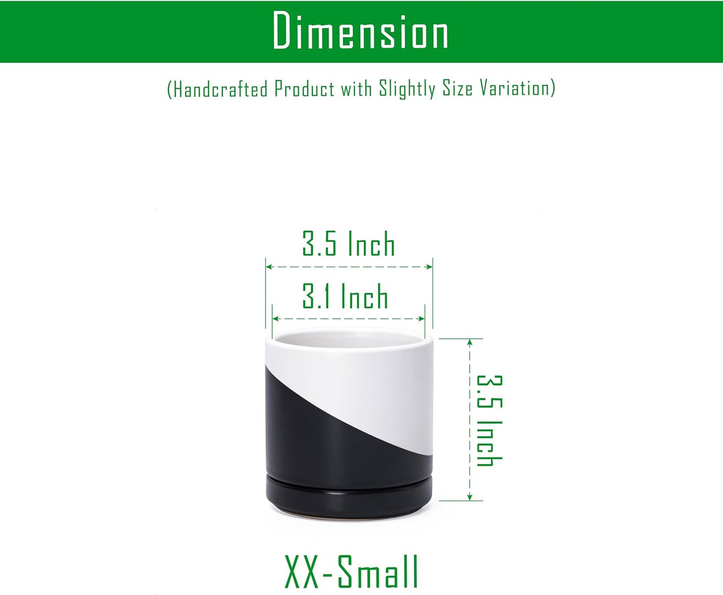 D'vine Dev 3.5 Inch Ceramic Planter Pot with Drainage Hole and Saucer, Indoor Cylinder Round Planter Pot, Oblique Monochrome Black and White, 94-O-A-K