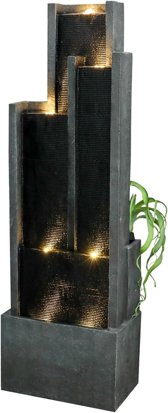 SunJet 5-Tiers Indoor/Outdoor Garden Water Fountain - 50.7inches Modern Floor-Standing Cascading Water Feature - Suitable for Deck, Patio, Porch, Yard Decor