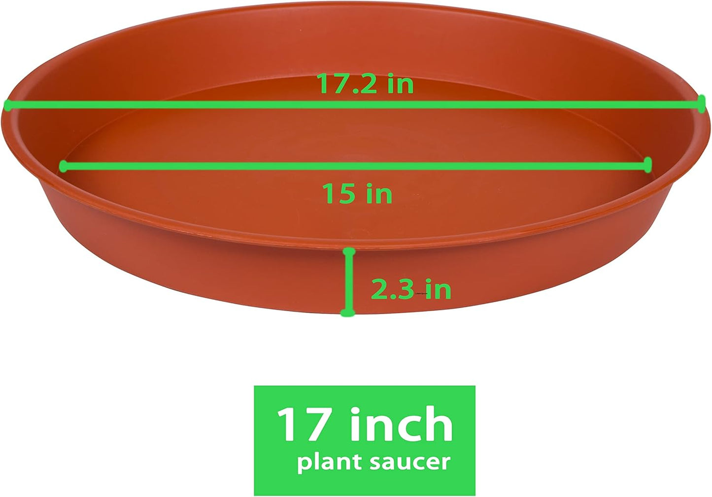 2 Pack of 16 17 inch Plant Saucer Tray (15 inch Base), 2.3" Depth, Heavy Duty Plastic Saucer 16" Round, Plant Tray for Pots, Flower Plant Saucers for Indoors (17 inch, Terracotta)