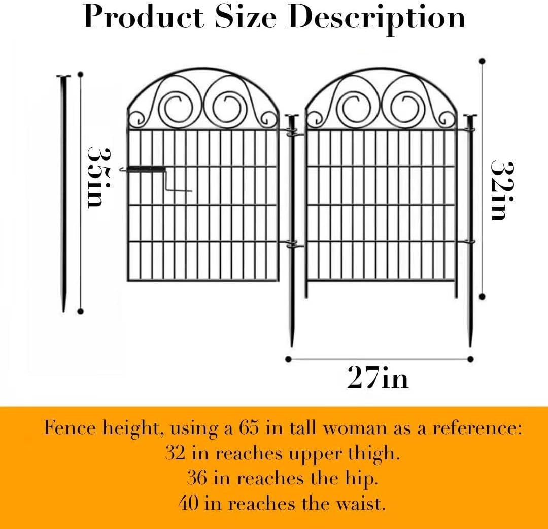 Tall Garden Animal Barrier Fence With Gate, 32 in(H)×27 in(L) 8 Panels Dog Digging Fencing Barrier, Black Metal Temporary Fence, Reusable Defense Fences For Outdoor Yard. Total 17.5 Ft│Patented