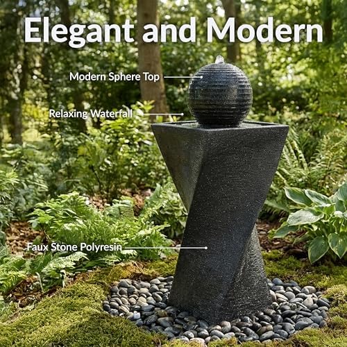 Sunnydaze 32" Solar Water Fountain with LEDs & 4 hrs Battery Backup, Black