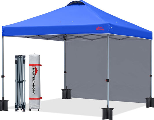 MASTERCANOPY Durable Pop-up Canopy Tent with 1 Sidewall (8'x8',Blue)