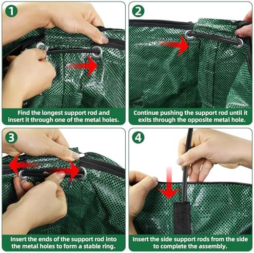 Reusable Leaf Bags 72 Gallon 3 Pack, Heavy Duty Lawn Bags with Lid & Dual Side Support Rods Reusable Yard Waste Bags with Handles Garden Leaf Collector Bag Yard Waste Bin