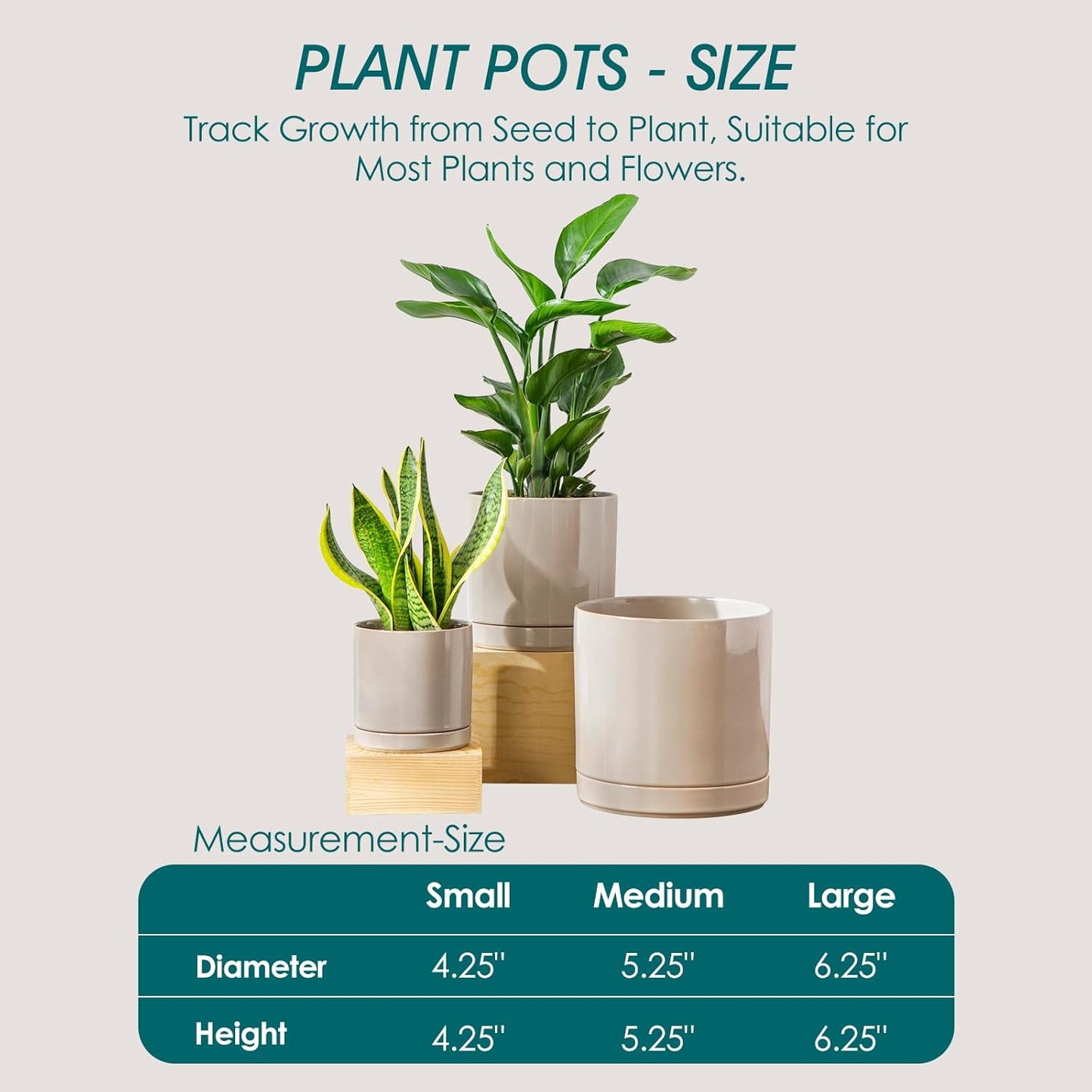 vancasso Ceramic Planters, Plant Pots for Indoor Plants, 6.25+8.25+10.25 Inch Ceramic Pots for Plants, Flower Pots with Drainage Holes (Gray, 6.25+8.25+10.25 Inch)