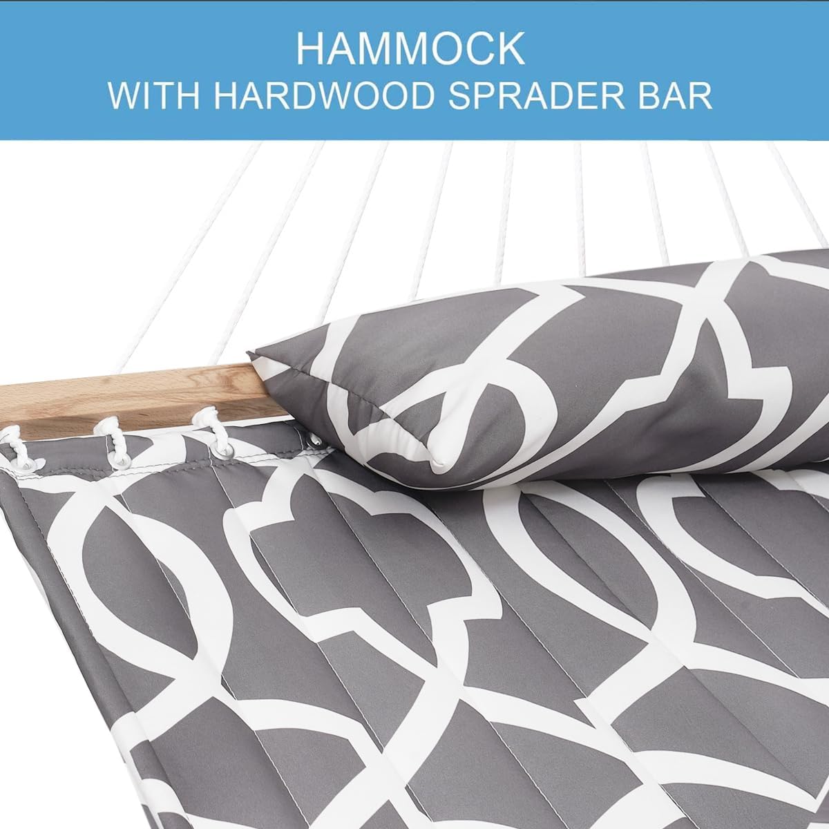 Lazy Daze Hammocks 12FT Quilted Fabric Hammock with Pillow, Double 2 Person Hammock with Spreader Bar for Outdoor Outside Patio Garden Yard HMQF-001GF