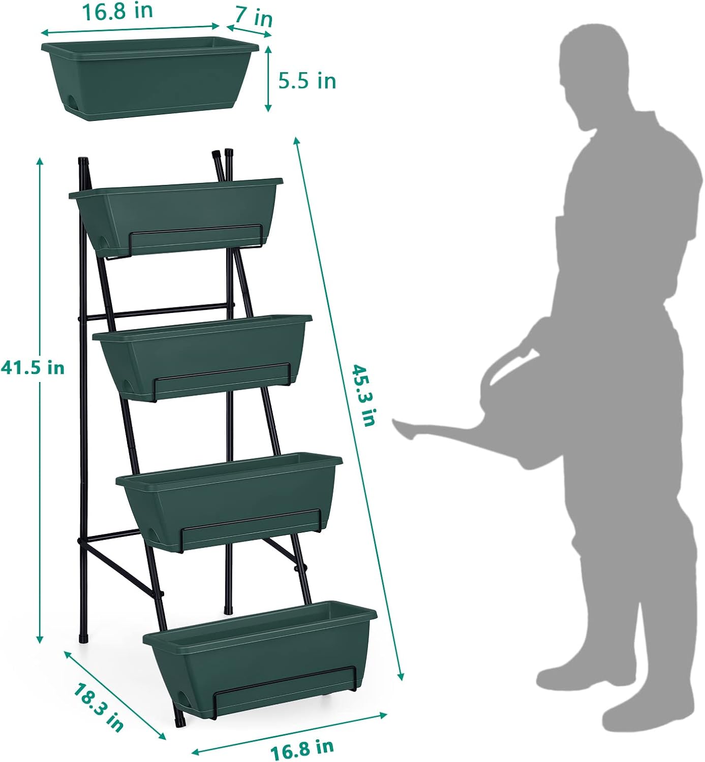 OYEAL Raised Garden Bed 4 Tier Vertical Garden Planters Indoor Outdoor Raised Planter Box with Legs Elevated Herb Garden Planter for Flowers Vegetables Plants, Green