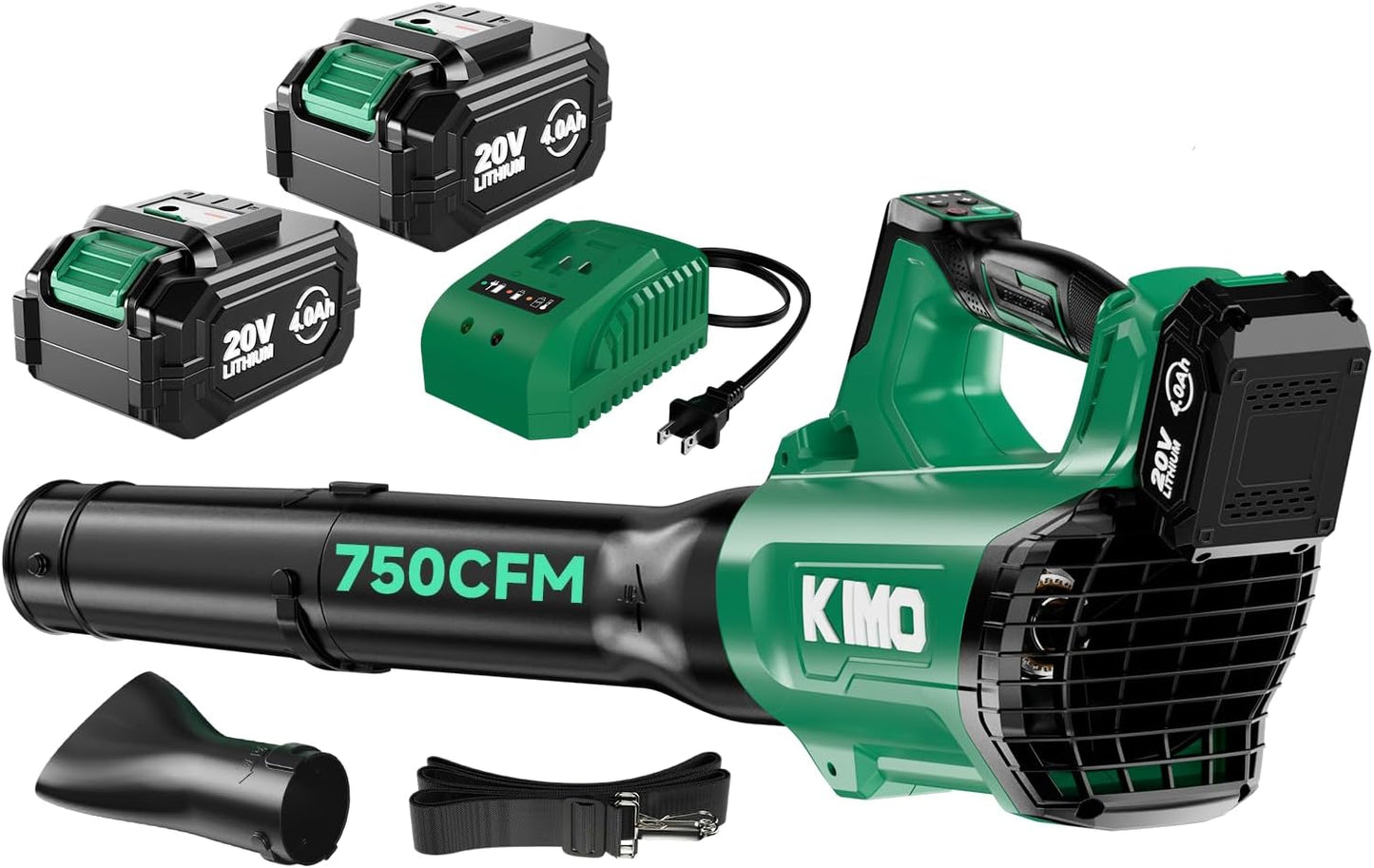 KIMO Cordless Leaf Blower with Battery and Charger, 750CFM 220MPH, 4 Speeds w/Turbo Mode, Brushless Motor, 3 Extended Tube, 2x4.0Ah Battery Powered Leaf Blowers for Lawn Care Patio Cleaning Wet Leaves