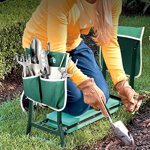 TomCare Upgraded Garden Kneeler Seat Widen Soft Kneeling Pad Garden Stools Garden Bench with 2 Large Tool Pouches Outdoor Foldable Gardening Gifts for Women Men Gardeners, Green