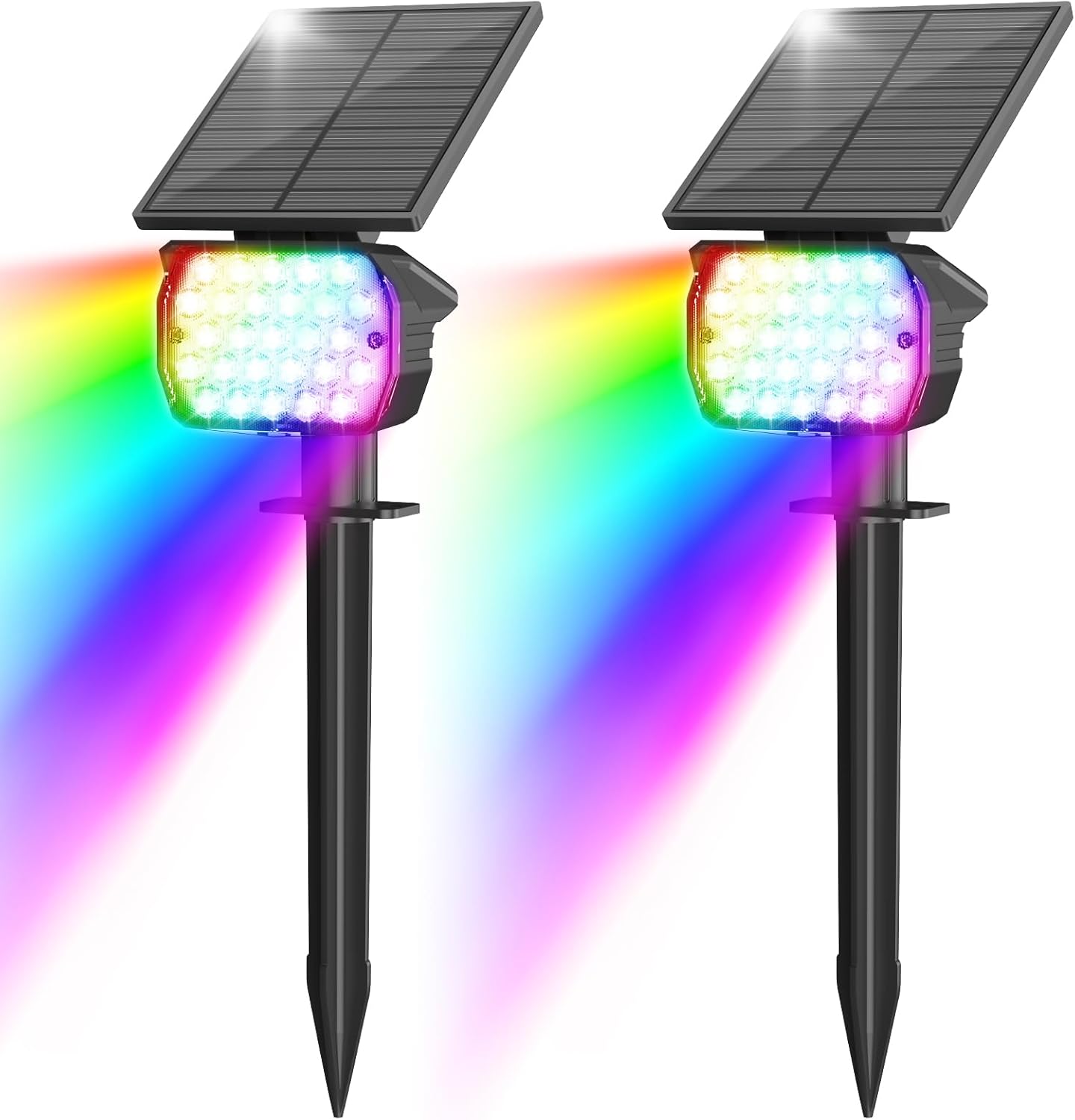 VOLISUN Solar Spot Lights Outdoor Waterproof IP67, 27 LED with 6 Color Changing Landscape Lights for Outside Yard Garden Pathway(2 Pack- RGB)