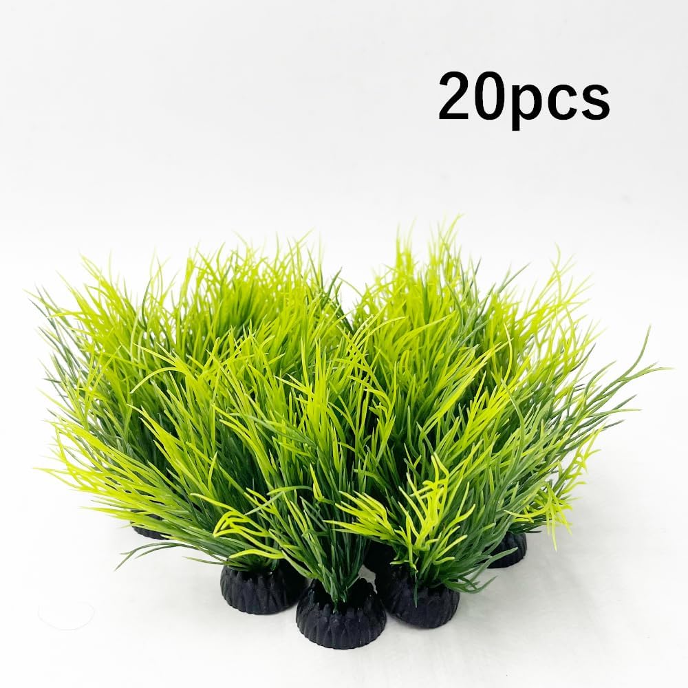 Smoothedo-Pets Aquarium Plants Fish Tank Decorations Small Size/2inch Ornament Plastic Artificial Plant Goldfish Waterscape Fish Hides Mini Grass Set (20pcs/Green)